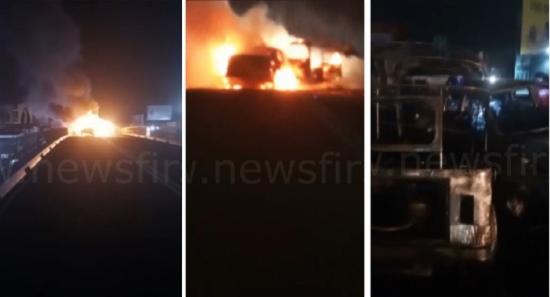தெஹிவளை மேம்பாலத்தில் விபத்து: காரும் முச்சக்கரவண்டியும் மோதி தீக்கிரை